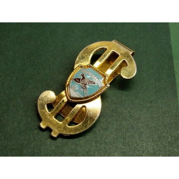 South Dakota Money Clip Pheasant Gold Tone Steel Credit Card Cash - Picture 4 of 8